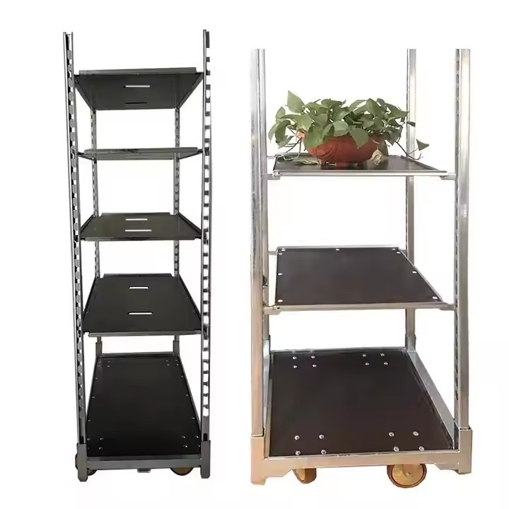 Productos de la planta danesa de transporte de carretillas de flores con cuatro ruedas rodantes