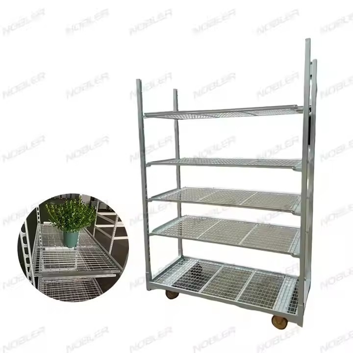 Carro de flores holandés plegable para facilitar el almacenamiento y transporte de flores blancas plateadas
